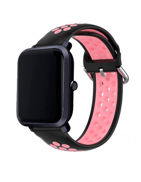 Correa universal 20mm Amazfit Bip / GTS / Bip Lite / Huawei / Samsung / COOL Oslo goma negra y rosa