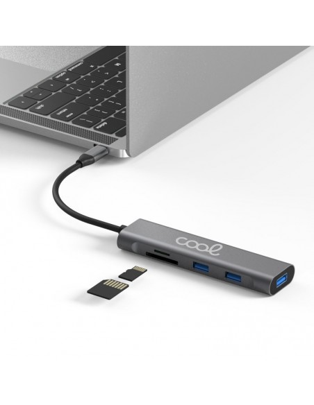 Hub USB tipo C universal COOL 5 en 1 aluminio (3 x USB 3.0 + SD + Micro SD)
