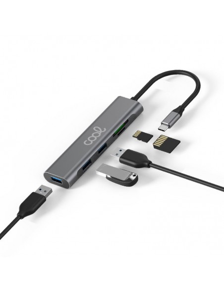 Hub USB tipo C universal COOL 5 en 1 aluminio (3 x USB 3.0 + SD + Micro SD)