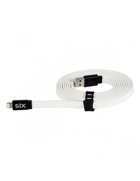 Cable plano USB a lightning homologado 'Made for iPhone' STK para iPhone / iPad / iPod (2 metros) blanco