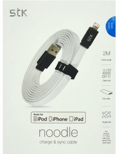 Cable plano USB a lightning homologado 'Made for iPhone' STK para iPhone / iPad / iPod (2 metros) blanco 2