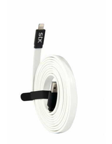 Cable plano USB a lightning homologado 'Made for iPhone' STK para iPhone / iPad / iPod (2 metros) blanco