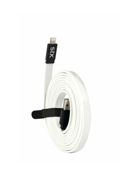 Cable plano USB a lightning homologado 'Made for iPhone' STK para iPhone / iPad / iPod (2 metros) blanco