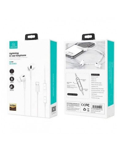 Auriculares USAMS compatibles Lightning iPhone 7 / 8 / X / XS / XR / 11 / 12 (Blíster)