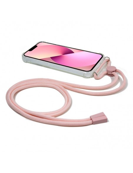 Carcasa TPU transparente iPhone 13 cordón rosa