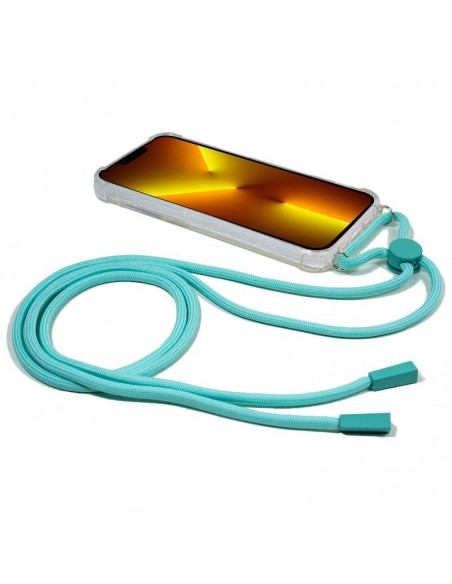 Carcasa TPU transparente iPhone 13 Pro Max cordón azul celeste