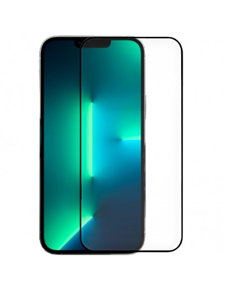 Protector pantalla vidrio templado iPhone 13 / 13 Pro / 14 / 16e negro (Pegado total 3D)