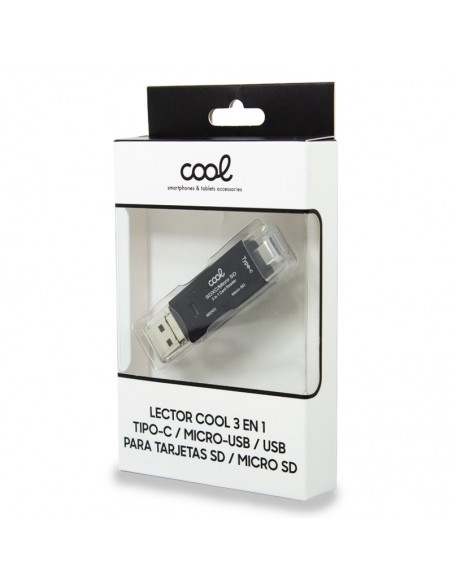 Lector tarjetas de memoria universal COOL 3 en 1 (Tipo C / microUSB / USB)