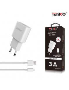 Cargador de red conector tipo C TEMCO universal 3A carga rápida lote 2 en 1 blanco