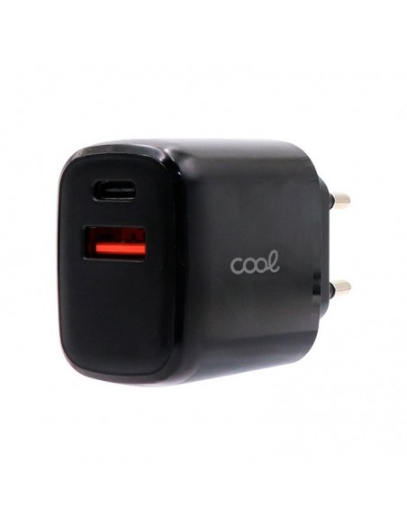 Cargador de red universal carga rápida (PD) doble toma tipo C / USB Cool (20W) negro
