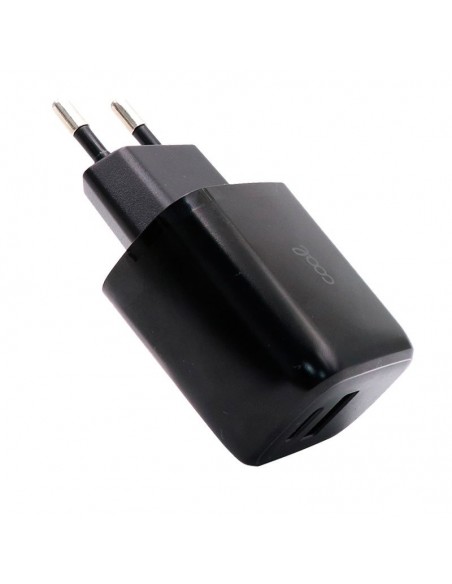 Cargador de red universal carga rápida (PD) doble toma tipo C / USB Cool (20W) negro