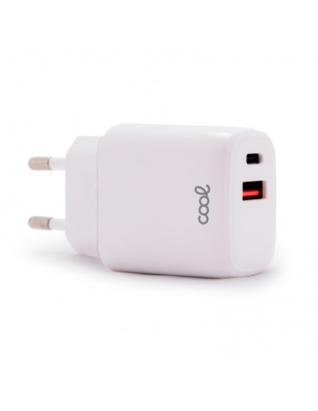 Cargador de red universal carga rápida (PD) doble toma tipo C / USB Cool (20W) blanco