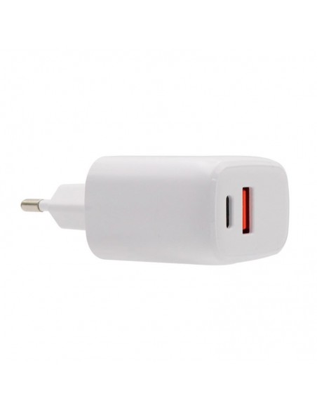 Cargador de red universal carga rápida (PD) doble toma tipo C / USB Cool (20W) blanco