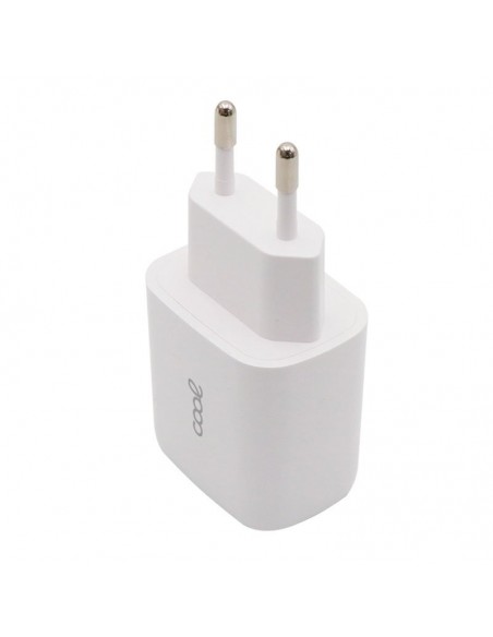 Cargador de red universal carga rápida (PD) doble toma tipo C / USB Cool (20W) blanco