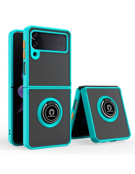 Carcasa reforzada cama TPU Samsung F926 Galaxy Z Flip 3 azul celeste con anilla
