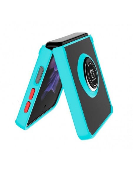 Carcasa reforzada cama TPU Samsung F926 Galaxy Z Flip 3 azul celeste con anilla