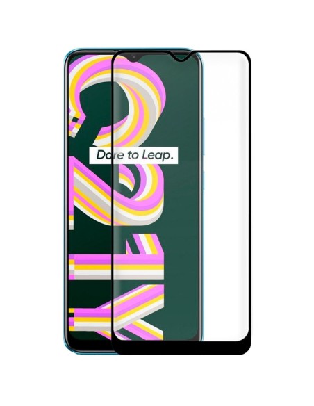 Protector pantalla vidrio templado Realme C21Y / C25Y negro (Pegado total 3D)