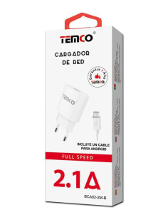Cargador de red conector Micro-B TEMCO universal 2.1A carga rápida lote 2 en 1 blanco 2