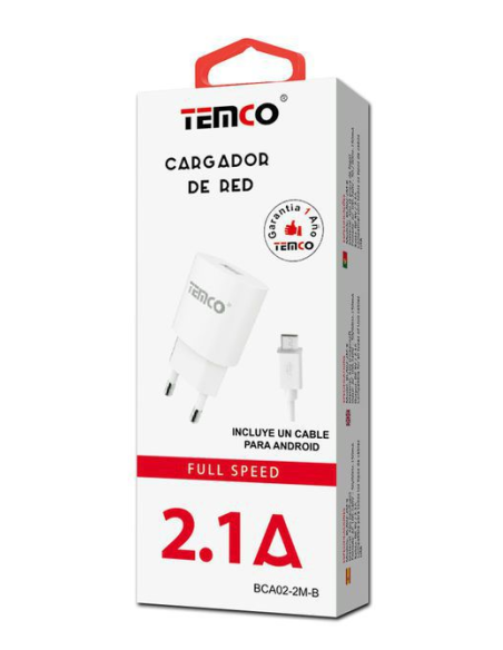 Cargador de red conector Micro-B TEMCO universal 2.1A carga rápida lote 2 en 1 blanco