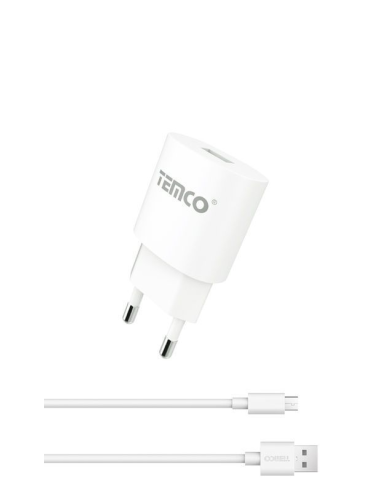 Cargador de red conector Micro-B TEMCO universal 2.1A carga rápida lote 2 en 1 blanco