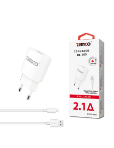 Cargador de red conector Micro-B TEMCO universal 2.1A carga rápida lote 2 en 1 blanco