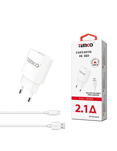 Cargador de red conector Micro-B TEMCO universal 2.1A carga rápida lote 2 en 1 blanco