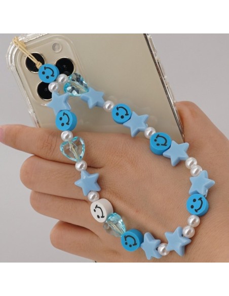 Colgante pulsera cuentas universal para smartphone diseño estrellas azules
