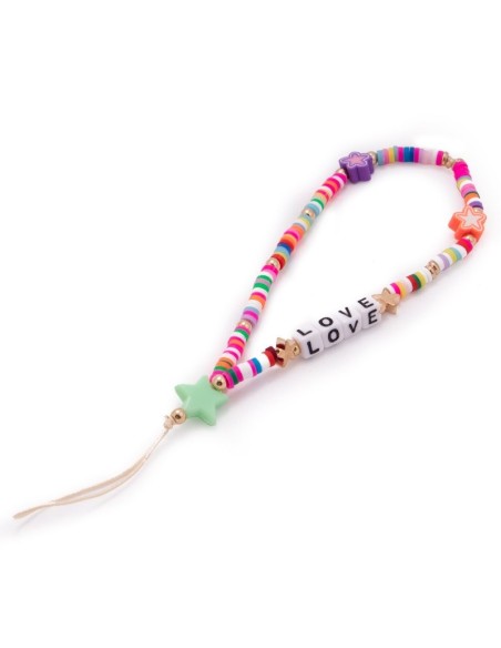 Colgante pulsera cuentas universal para smartphone diseño Love estrellas