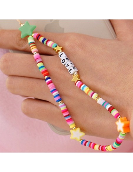 Colgante pulsera cuentas universal para smartphone diseño Love estrellas