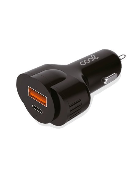 Cargador mechero coche universal Cool toma USB + toma tipo C PD (30W) negro