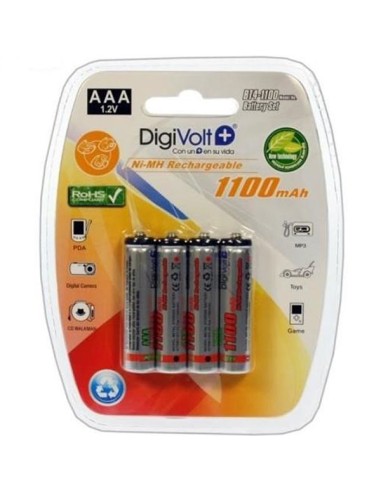 Paquete 4 pilas recargables AAA 1,2V 1100 mAh