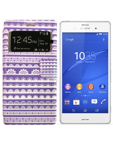 Funda libro soporte Sony Xperia Z3 diseño Cenefas moradas