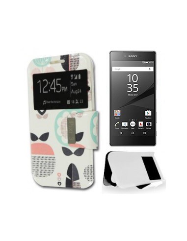 Funda libro soporte TPU Sony Xperia Z5 Premium diseño flor turquesa