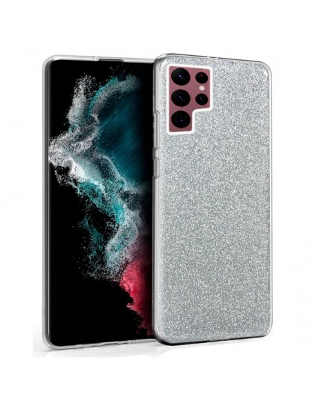 Carcasa TPU Samsung S908 Galaxy S22 Ultra diseño purpurina plata