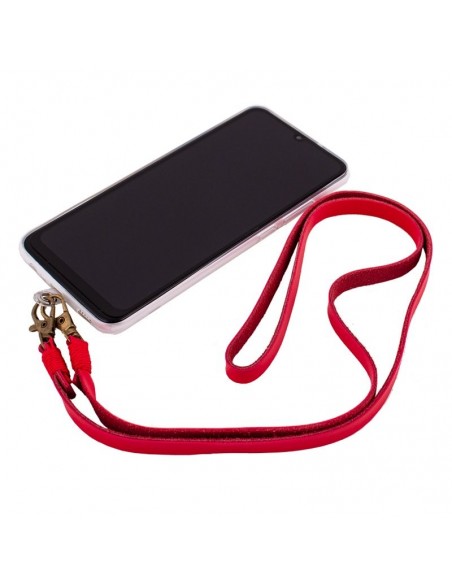 Cordón colgante polipiel universal con tarjeta para smartphone rojo