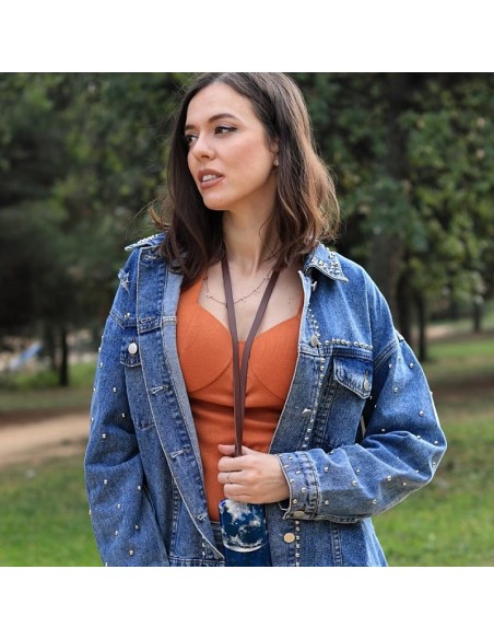 Cordón colgante polipiel universal con tarjeta para smartphone marrón