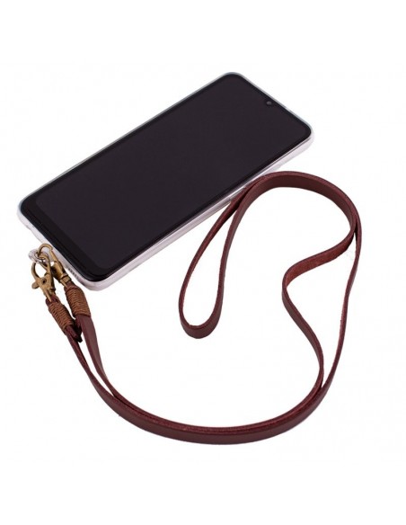 Cordón colgante polipiel universal con tarjeta para smartphone marrón