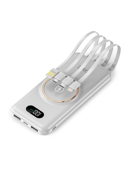 Batería externa universal Power Bank 10.000 mAh + Qi carga inalámbrica (4 conexiones) Blanco