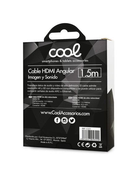 Cable HDMI a HDMI audio-video universal (1,5 metros) acodado angular Ultra 4K