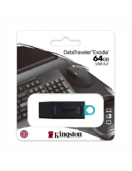 Pendrive 64GB USB 3.2 DataTraveler Exodia llavero negro y azul