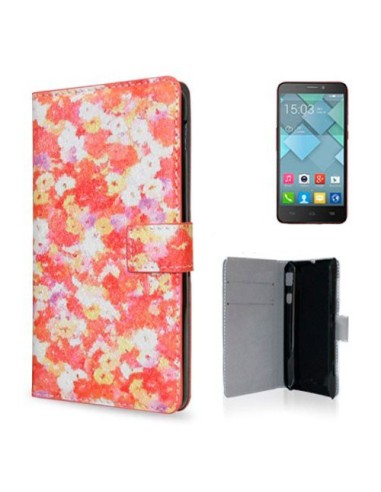 Funda libro cartera Alcatel Idol S diseño Red Flowers (Flores rojas)