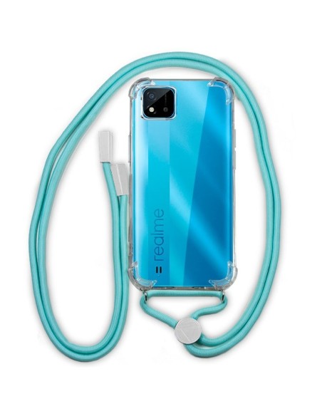 Carcasa TPU transparente Realme C11 2021 cordón verde menta