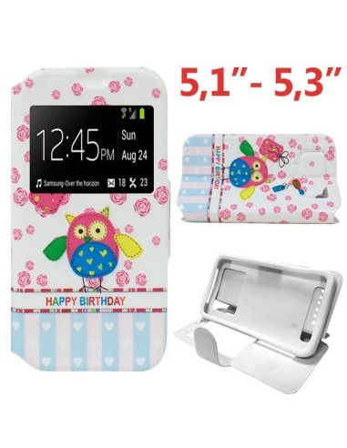 Funda libro universal soporte silicona adaptable 5,1" - 5,3" diseño Buhos