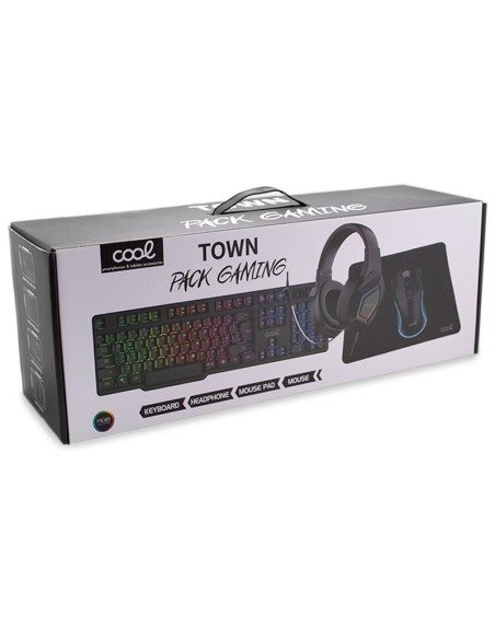 Lote juego teclado USB Español + auriculares + ratón + alfombrilla COOL Town
