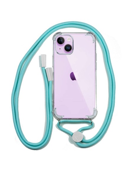 Carcasa TPU transparente iPhone 14 cordón verde menta