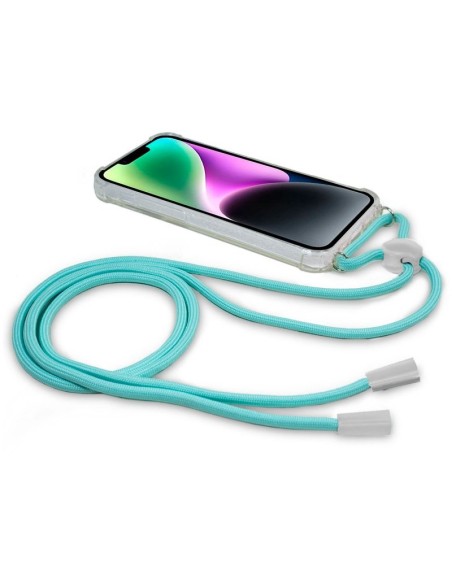 Carcasa TPU transparente iPhone 14 cordón verde menta