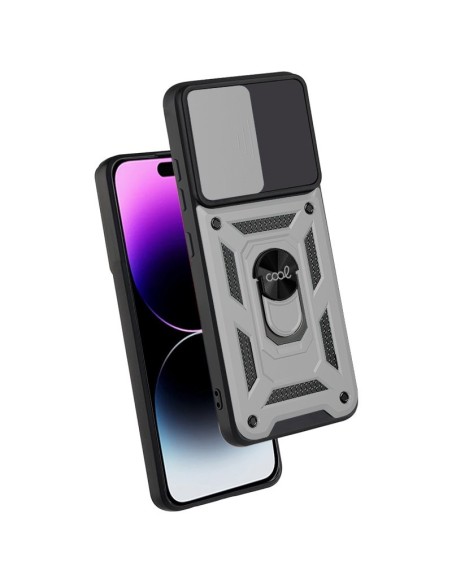 Carcasa reforzada cama TPU iPhone 14 Pro Max anilla Plata