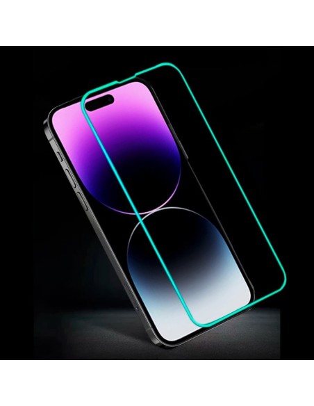 Protector pantalla vidrio templado neón iPhone 15 Plus / 16 Plus / 14 Pro Max