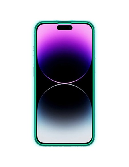 Protector pantalla vidrio templado neón iPhone 15 Plus / 16 Plus / 14 Pro Max