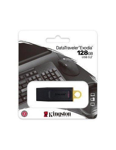 Pendrive 128GB USB 3.2 DataTraveler Exodia llavero negro y amarillo